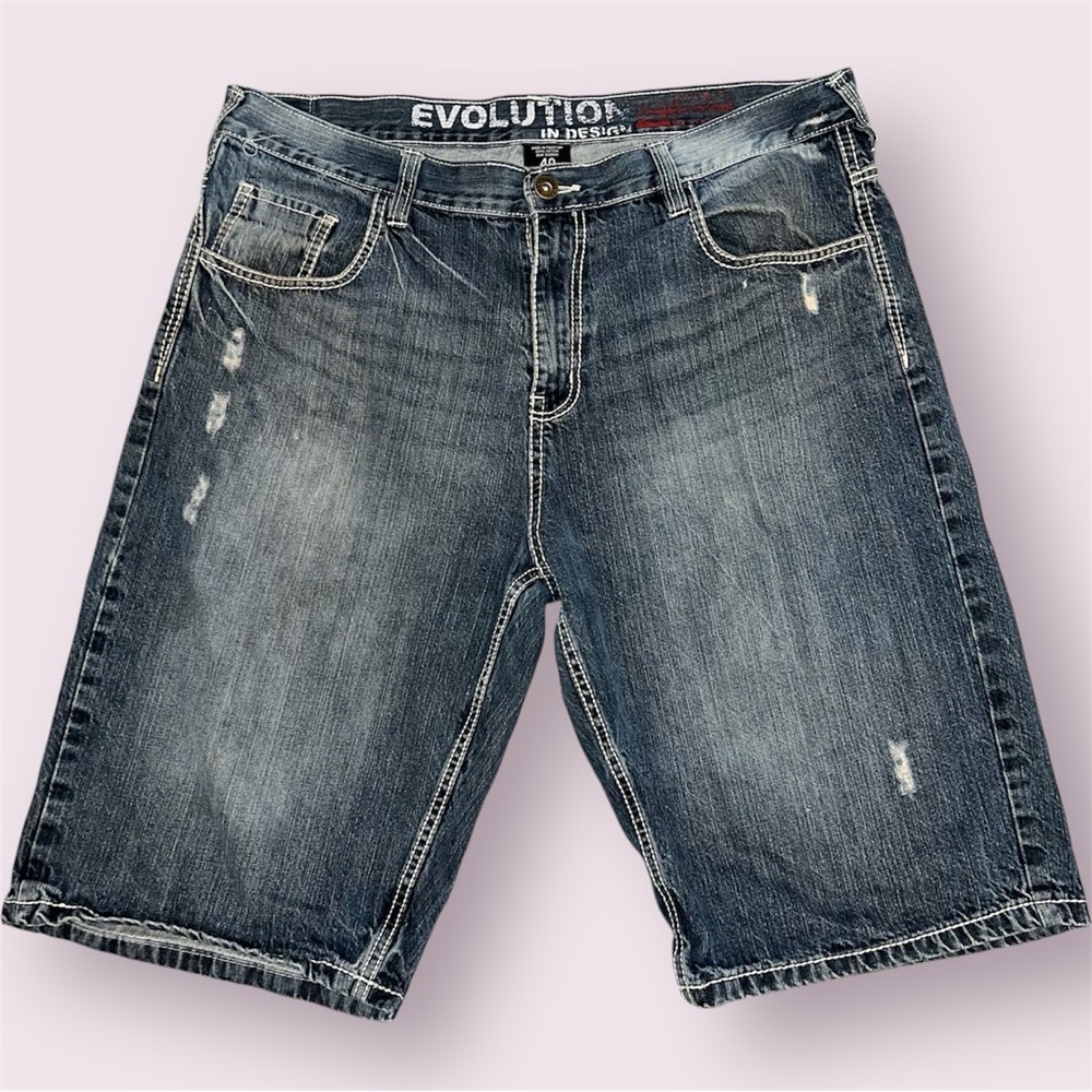 Evolution In Design Denim Blue Jean Shorts Men’s Size 40 Distressed Baggy